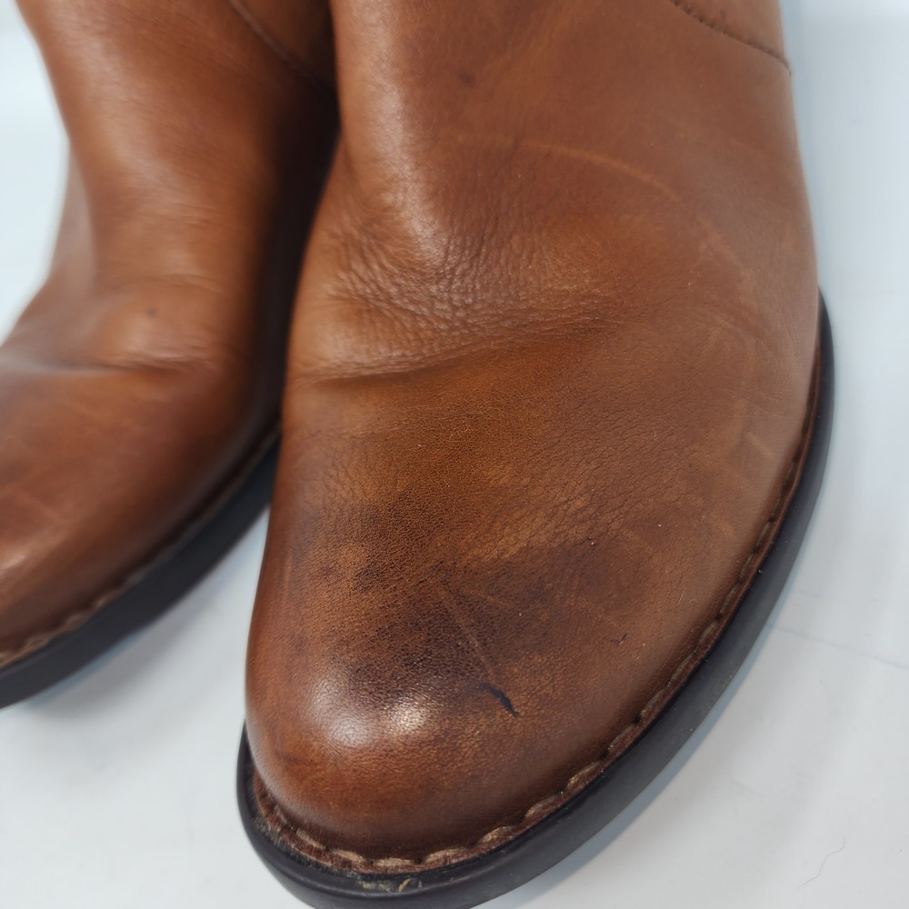 Born Leather Tall Riding Boots 10M Tan Cognac F71106 Zip Up Buckle Ankle - Picture 4 of 13